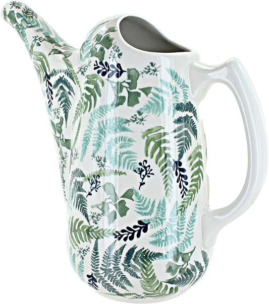 Blue Rose Polish Pottery - Green Woodland Fern Watering Can - 9" Tall - Polish Pottery Watering Can, for The Garden, Patio or Indoor Décor