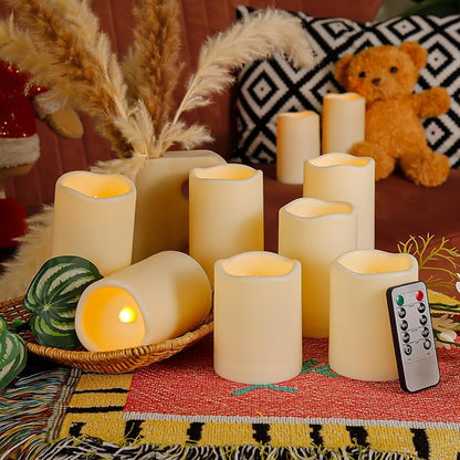 Enido 9pcs Flameless Flicking LED Candles with Remote, Battery Operated Outdoor Waterproof Candles, Electric Candle for Dining Tables and Fireplaces