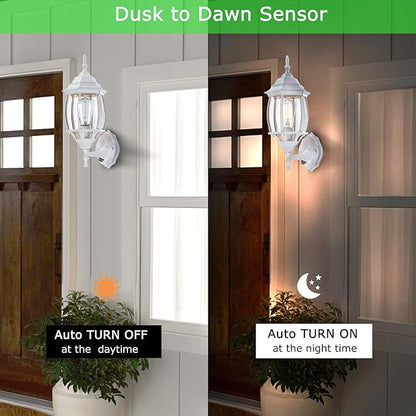 16.8 Inch White Outdoor Wall Lights Dusk to Dawn, Outside Wall Sconce for House White Dusk to Dawn Sensor Outdoor Light for Front Door Porch Sconce with Vintage Design,E26