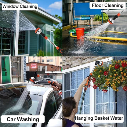 17.5" Gardening Watering Wand | 8 Spray Patterns & Thumb-Controlled Switch | 180° Rotating Long Nozzle| for Plants, Hanging Baskets and Shrubs, Pet Bathing, Wall Washing (orange)