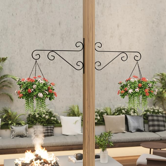 2 Pack 16 Inch Plant Hangers Outdoor Bracket, Indoor Wall Mount Metal Heavy Duty Rust-Resistant Bird Feeder Plant Hooks for Hanging Planters, Flower Baskets, Black