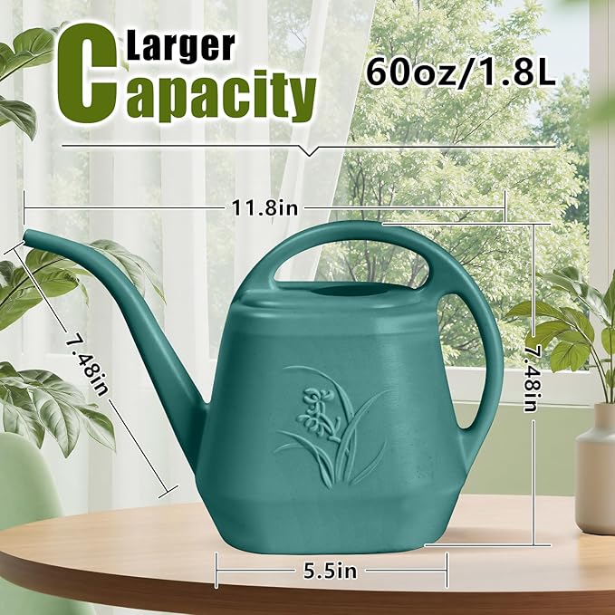 Plastic Watering Can - for Home Plant Garden - 1/2 Gallon - Green