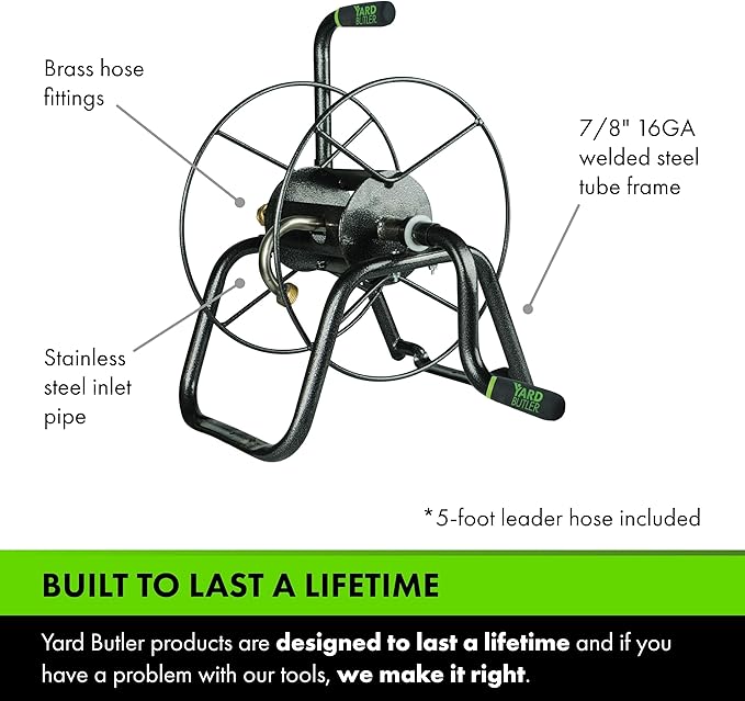 Yard Butler Portable Ground/Wall Mount Hose Reel, 75ft - Leakproof Hose Storage Solution - Durable Powder Coated Steel Construction - Rust Resistant Outdoor Watering Accessory - Tangle-Free Operation