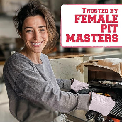 KITCHEN PERFECTION Silicone Smoker Oven Gloves for Women -Extreme Heat Resistant BBQ Gloves -Handle Hot Food Right on Your Smoker Grill Fryer|Waterproof Oven Mitts Grill |Superior Set+3 Bonuses