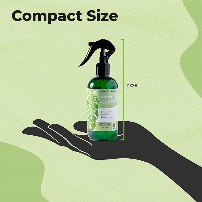 Monstera Foliar Food Spray by Perfect Plants | Natural Indoor Plant Mist for Garden Foliage | 10-0-10 Fertilizer Nutrient Blend (8 fl oz)