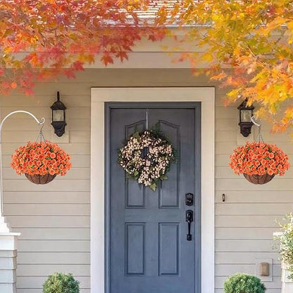 Artificial Faux Hanging Flowers Plants Basket for Outdoors, 12 Bundles UV Resistant Faux Outside Silk Morning Glory for Planter Realistic Artificial Flowers for Outdoor Porch Garden Patio, Orange