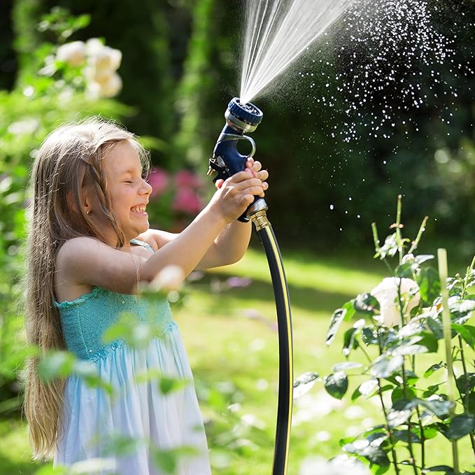 Solution4Patio Long Black Garden Hose 5/8 in. x 100 ft. -Kink Free, No Leaking, Male/Female Fittings -Heavy Duty Durable Flexible Lightweight Water Pipe -Brass Aluminum Ends for Household & Yard Use