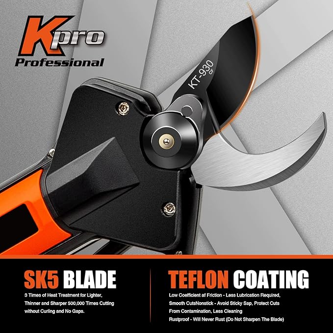 Electric Pruning Shear, Kebtek Cordless Electric Pruner Heavy Duty Electric Branch Cutter Brushless Motor with 2PCS 2500mAh 8-10H Working Time, 30mm (1.18 Inch) Cutting Diameter (KT930) Smooth-CUT