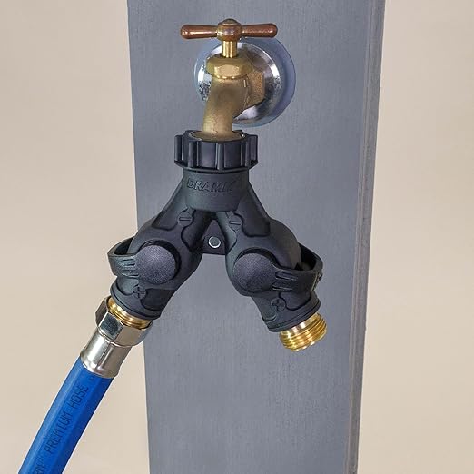 Dramm High Flow Twin Shut Off Valve with Full Water Flow, Two Way Connector, One Touch Thumb Control Turn Off Position, Corrosion Resistant Seals