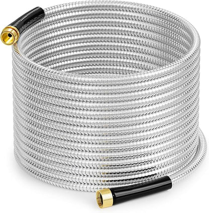 SPECILITE Stainless Steel Garden Water Hose 50 FT, Flexible and Lightweight Pipe, Non-Expandable Heavy Duty Metal Waterhose with Brass Fittings for Reel, Yard, Outdoor, Boat