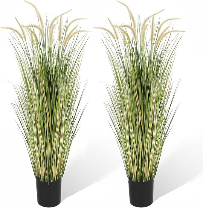 KOL Artificial 5ft 2-Pack Horsetail Reed Grass, 59in Tall Artificial Indoor Outdoor Fake Grass Plant, Home Office Decorative Artificial Plants in Pot Faux Plant Greenery, Wedding Decor