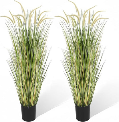 KOL Artificial 5ft 2-Pack Horsetail Reed Grass, 59in Tall Artificial Indoor Outdoor Fake Grass Plant, Home Office Decorative Artificial Plants in Pot Faux Plant Greenery, Wedding Decor