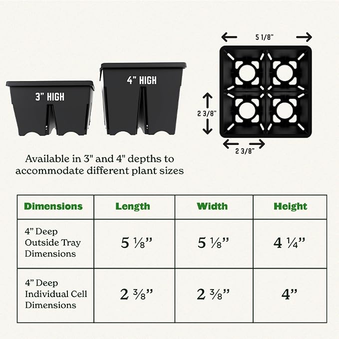 Epic Gardening Reusable Seed Starter Tray - 4 Cell 3"/32 Seedling Starter Trays - Easy Watering, Indoor Greenhouse, Plant Starter, Gardener-Friendly for Seedlings | UV-Treated & BPA-Free - Black