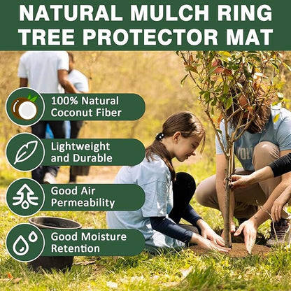 ZeeDix 4 Pack Coconut Fiber Mulch Ring, 18 Inch Coco Coir Tree Ring Mulch Mat, 100% Natural Tree Protector Mat Plant Cover Ring Coconut Coir Discs Tree Mats Mulch Rings for Indoor Outdoor Trees Plants