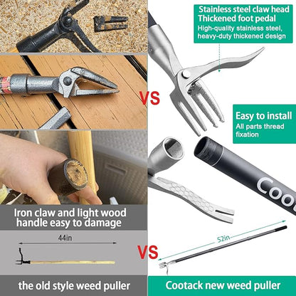 52'' Weed Puller with Long Handle Stand-up Hand Weeder Manual Weeding Tool with Stainless Steel Claw for Garden/Yard/Lawn, Weed Remove Without Bending or Kneeling