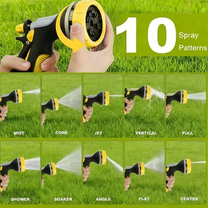 Garden Hose Nozzle with Adjustable 10 Watering Patterns,Hose Spray Nozzle with Slip Resistant High Pressure,Water Hose Nozzles Sprayer for Plants & Lawns Watering,Car Washing and Pet Showering Yellow