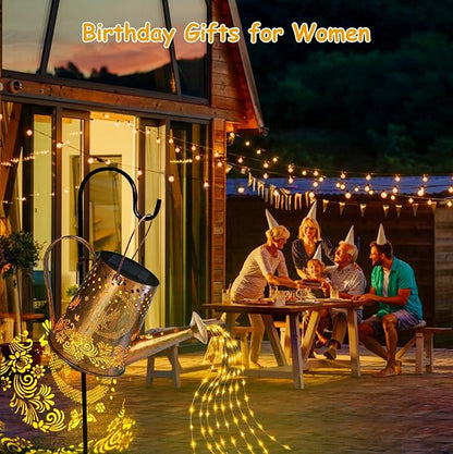YJFWAL Solar Watering can with Lights, Unique Gifts for Christmas Mom Grandma Women Birthday, Waterproof Gardening Gifts Watering Can with Cascading Lights Outdoor Decor for Garden Patio Yard Pathway