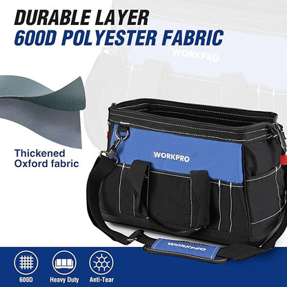 WORKPRO 16-inch Wide Mouth Tool Bag with Water Proof Molded Base