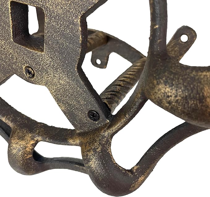 Vintage Outdoor Faucet Spigot Garden Hose Holder - Cast Iron with Weather-Resistant Bronze Finish - Decorative Wall-Mounted Hose Hanger - Holds 75 Feet - Ideal for Garden and Patio