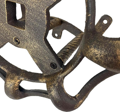 Vintage Outdoor Faucet Spigot Garden Hose Holder - Cast Iron with Weather-Resistant Bronze Finish - Decorative Wall-Mounted Hose Hanger - Holds 75 Feet - Ideal for Garden and Patio