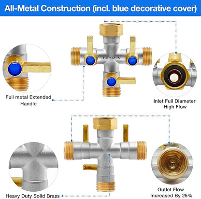 Brass Garden Hose Splitter, 3 Way Hose Splitter, Outdoor Hose Splitter, GHT 3/4 In, Female Inlet And 3 Way 3/4 In (Increase Flow Style) (silver)