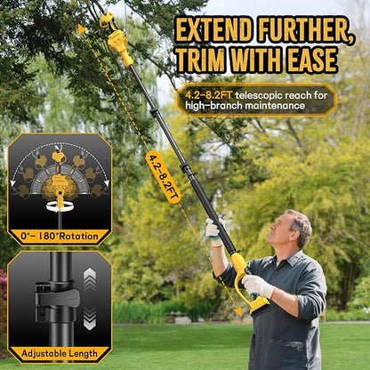 2 IN 1 Electric Pruning Shears Cordless with Pole for Dewalt 20V MAX Battery, 14Ft Reach, 1.2" Cutting Diameter, Brushless Motor Pruner - for Gardening & Tree Trimming (No Battery)