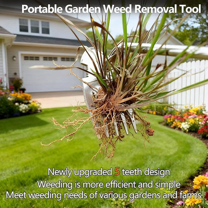 Weed Puller Tool，2025 Newly Weeder Stainless Steel Hand Weed Puller,Portable 5 Teeth Weed Remover Tool Weeding Tools for Gardening Vegetable Backyard Farm Planting & Uprooting (Rubber Handle)