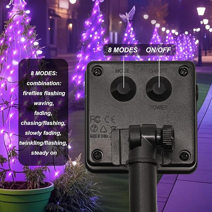 Solar Waterfall Fairy Bunch Lights Outdoor Waterproof 200LEDs 8 Modes Watering Can Light , Purple Solar Powered String Lights Firefly Vine Christmas Tree Garden Decorations Gardening Gifts For Mom
