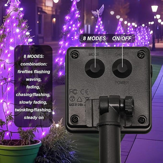 Solar Waterfall Fairy Bunch Lights Outdoor Waterproof 200LEDs 8 Modes Watering Can Light , Purple Solar Powered String Lights Firefly Vine Christmas Tree Garden Decorations Gardening Gifts For Mom