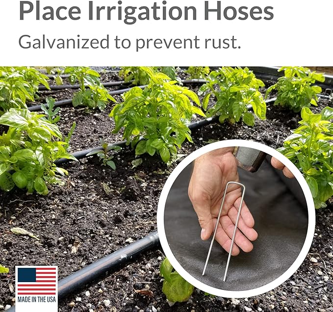 Pinnacle Mercantile USA Made 1000 Pack Garden Landscape Staples Weed Barrier Fabric Stakes Galvanized 6 inch Pins Anti Rust Sod Staple 11 Gauge Steel