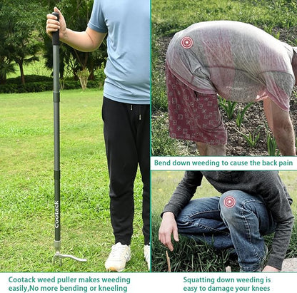 52'' Weed Puller with Long Handle Stand-up Hand Weeder Manual Weeding Tool with Stainless Steel Claw for Garden/Yard/Lawn, Weed Remove Without Bending or Kneeling