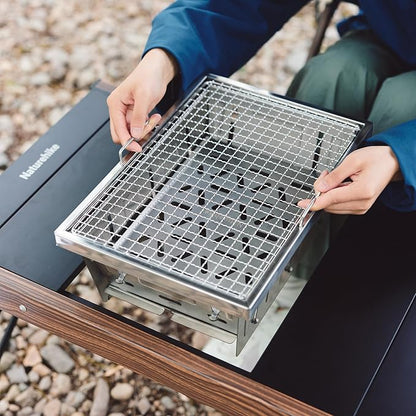 Naturehike Camping Charcoal Grill for IGT Table, Folding Barbecue Grill with Tongs & Carry Bag, Portable BBQ Grill for Outdoor Car Camping Cooking Tailgating