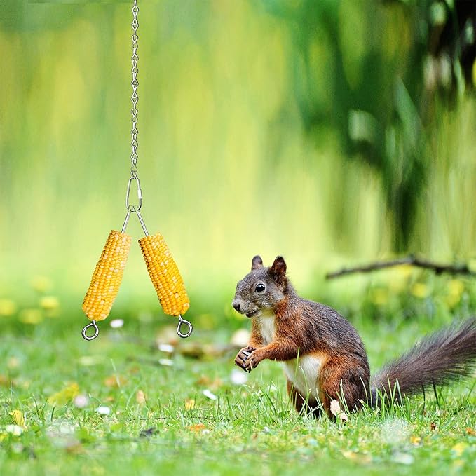 Hanging Squirrel Feeder Outside Corn Cobs Holder for Squirrels Chipmunk Funny Toy (Stainless Steel B)