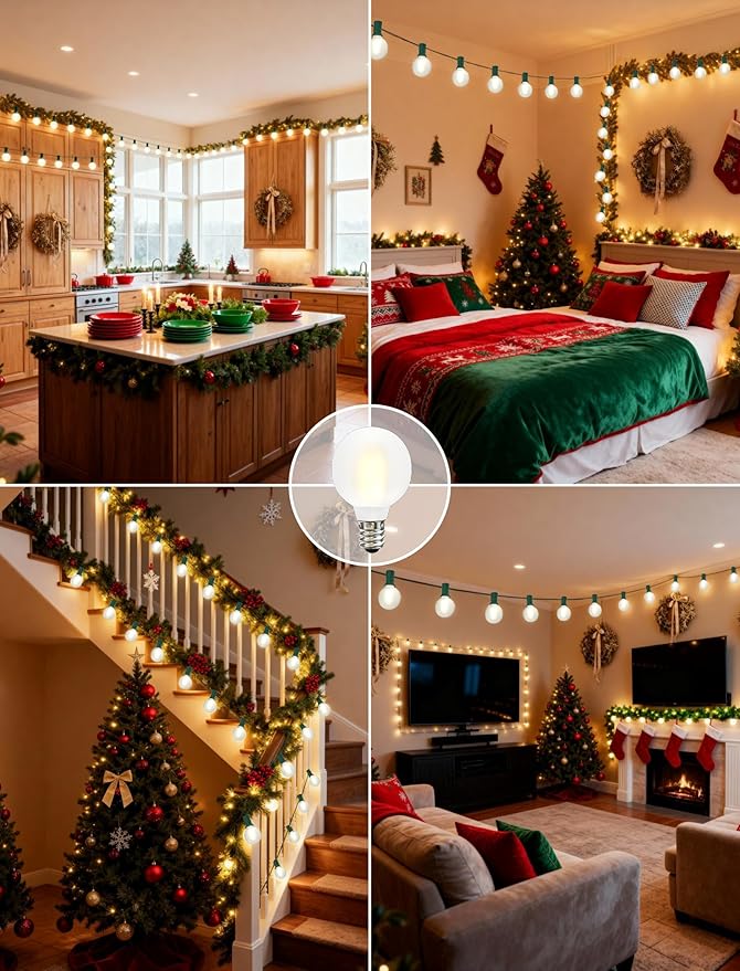 G40 LED Christmas Lights Outdoor-50FT Globe Christmas String Lights with 27 LED Frosted White Bulbs for Backyard Bistro Porch Deck Balcony Christmas Decorations