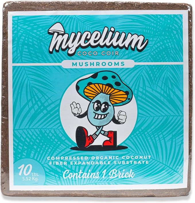 Mycelium Coco Coir Brick Mushroom Growing Kit I Expandable Organic Coconut Fiber Substrate I Indoor Mushroom Cultivation for Starter & Pro Home Growers I OMRI Certified & Non-GMO, 10lbs