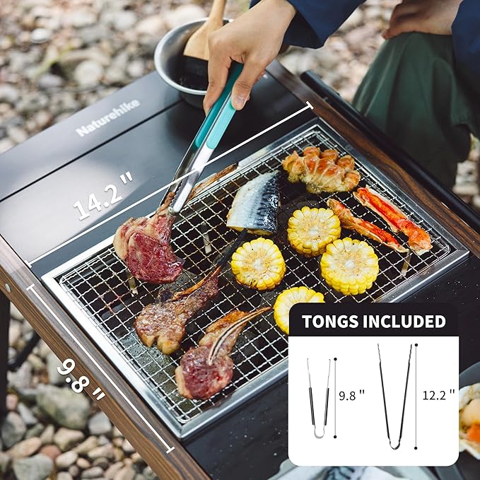 Naturehike Camping Charcoal Grill for IGT Table, Folding Barbecue Grill with Tongs & Carry Bag, Portable BBQ Grill for Outdoor Car Camping Cooking Tailgating