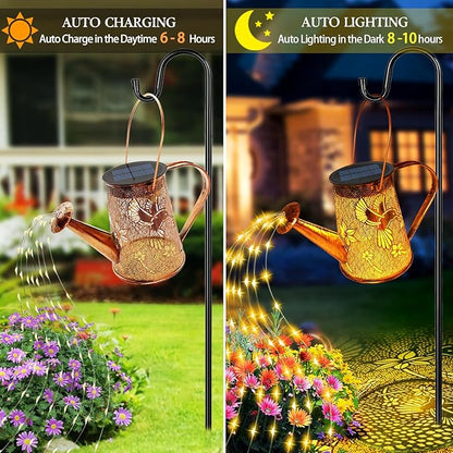 2 Pack Solar Watering Can Lights, Hummingbird Gifts for Christmas Women Mom Grandma Birthday, Waterproof Outdoor Garden Decor Large Hanging Solar Lanterns Garden Lights for Patio Yard Flowerbed