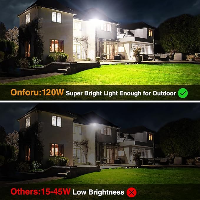Onforu 120W LED Flood Light Outdoor, 12000LM Security Lights, IP66 Waterproof Outdoor LED Lights, 6500K Daylight White Floodlight for Garage Yard Garden Stadium Playground Arena(2 Pack)