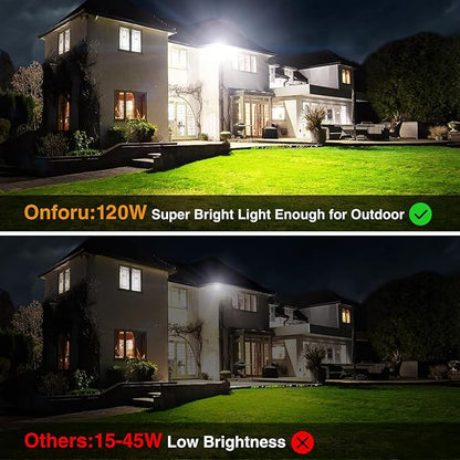 Onforu 120W LED Flood Light Outdoor, 12000LM Security Lights, IP66 Waterproof Outdoor LED Lights, 6500K Daylight White Floodlight for Garage Yard Garden Stadium Playground Arena(2 Pack)