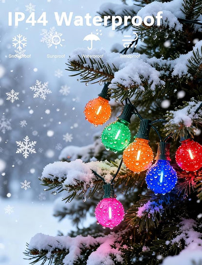 50Ft Outdoor Clear Multicolor Lights, LED G40 Globe Patio String Lights with 25 0.6W Colorful Bulbs(2 Spare), Outside Christmas Lights for Holiday Party Backyard Christmas