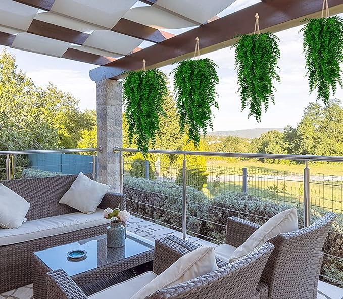 Toprooms 4pcs Artificial Hanging Plants Fake Hanging Plant Fake Plants Faux Fern Ivy Vines Outdoor UV Resistant Plastic Hanging Plants Artificial Decor (Ferns)