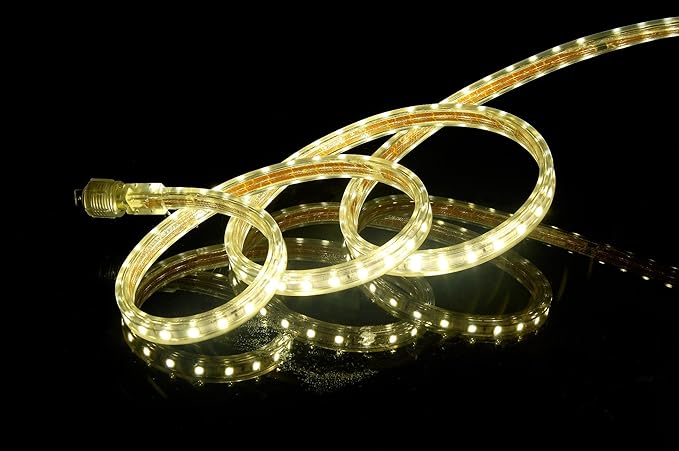 CBconcept UL Listed, 65 Feet,Super Bright 18000 Lumen, 3000K Warm White, Dimmable, 110-120V AC Flexible Flat LED Strip Rope Light, 1200 Units 5050 SMD LEDs, Indoor Outdoor Use, Ready to use