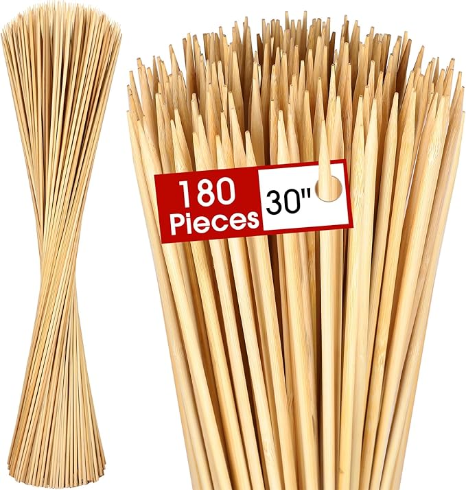 180 Pieces 30 inch Extra Long Bamboo Marshmallow Roasting Sticks Bulk Disposable Smores Sticks 5mm Thick Bamboo Skewers for Outdoor Open Fire Roaster Barbecue Hot Dog Camping Kebab Sausage