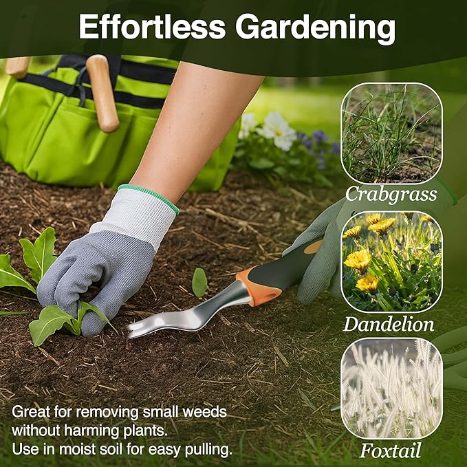 Alloy Steel Weed Puller Tool with Ergonomic Orange & Black Handle | Heavy Duty Weeding Tool for Effortless Root Removal | Durable Hand Tool for Garden & Lawn Weeding Tools Gardening