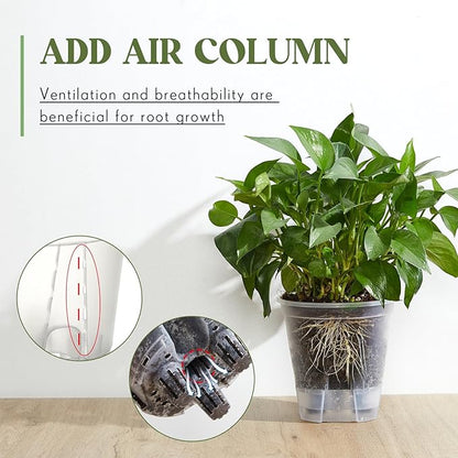6 Pcs Self Watering Pots for Indoor Plants with Deep Reservoir and High Drainage Holes for Outdoor Plants and Flowers, Bare Root Planter (4.72'',5.91'',7.09'',Clear)