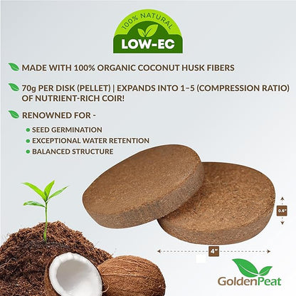 Low EC (<0.5) Coco Peat Seed Starting Mix (94 mm - 216 Pack) for Seedlings. Compressed Seed Starting Pellets, Seed Starter Pods for Seedlings, Indoor/Outdoor Plants, Herbs, Vegetables & Flowers