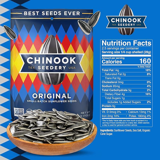 Chinook Seedery Roasted Jumbo Sunflower Seeds - Keto Snacks, Gluten-Free, Non-GMO, Original Flavor 4 oz (12-Pack)