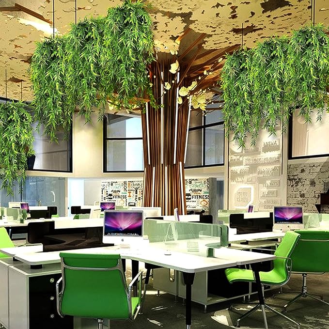 Toprooms Hanging Fake Plants,2 Pcs Faux Eucalyptus Leaf Greenery Vine Plant Faux Plants Fake Ivy Room Decor Home Garden Wedding Party Indoor Outdoor Decorations (Bamboo Cotyledon)