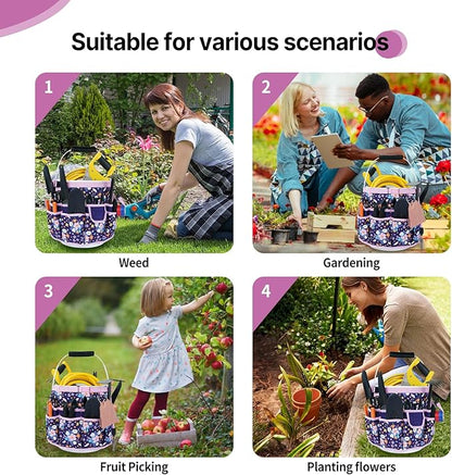 MELOTOUGH Bucket Caddy Organizer Bucket Tool Organizer for Garden Tools Fit 3.5 to 5 Gallon Bucket (Purple Flower)
