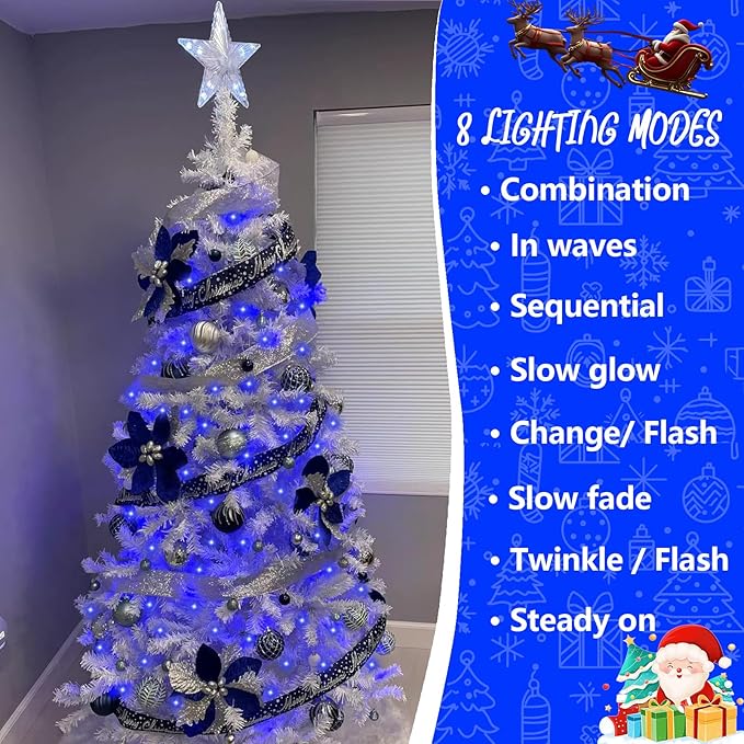 YEGUO 165ft 500 LED Blue Christmas Lights Outdoor Waterproof, Clear Wire String Lights Indoor Plug in, 8 Modes Twinkle Tree Light for Xmas Party Garden